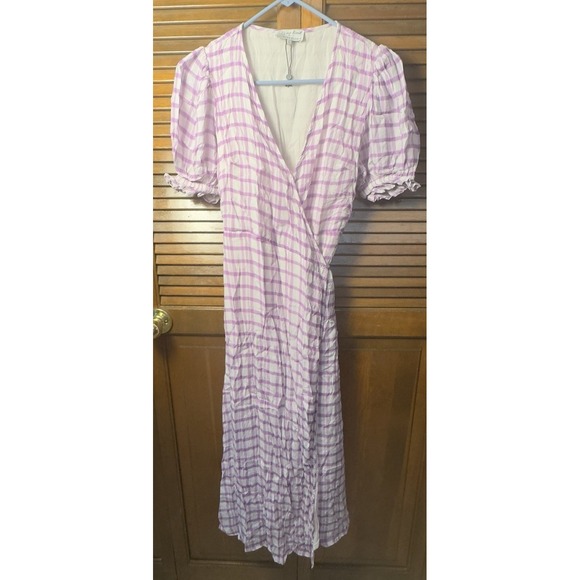 Anthropologie Dresses & Skirts - Lilly & Lionel x Anthropologie Lilac Purple Gingham‎ Plaid Wrap Midi Dress 8